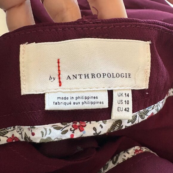 NWT By Anthropologie Sasha Wine Trousers Button Front Tapered Burgundy High Rise - Picture 10 of 16